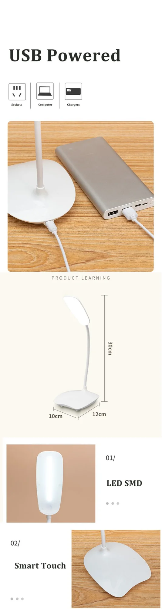 HT-1 Portable Folding LED Desk Lamp with USB Charging - Thumbnail 7