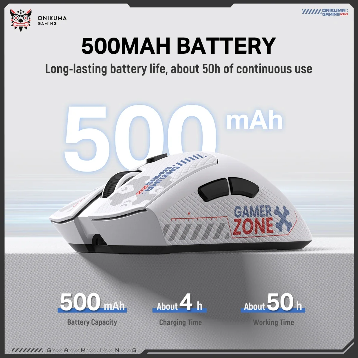 ONIKUMA DM01 Tri-Mode Wireless Gaming Mouse, 12800 DPI, White - Image 5