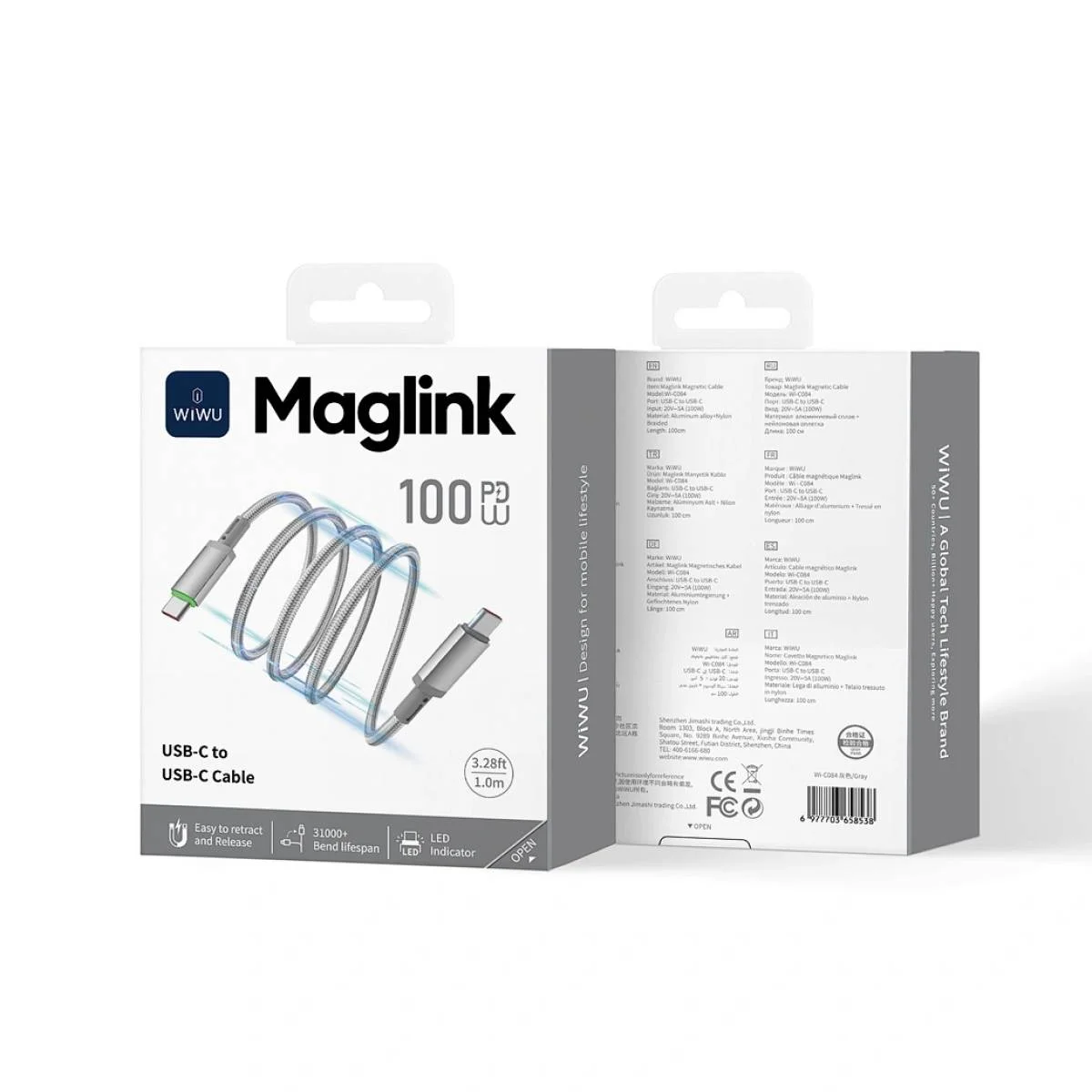 كيبل WIWU Wi-C084 Maglink مغناطيسي USB-C إلى USB-C 100W 1 متر - Image 3