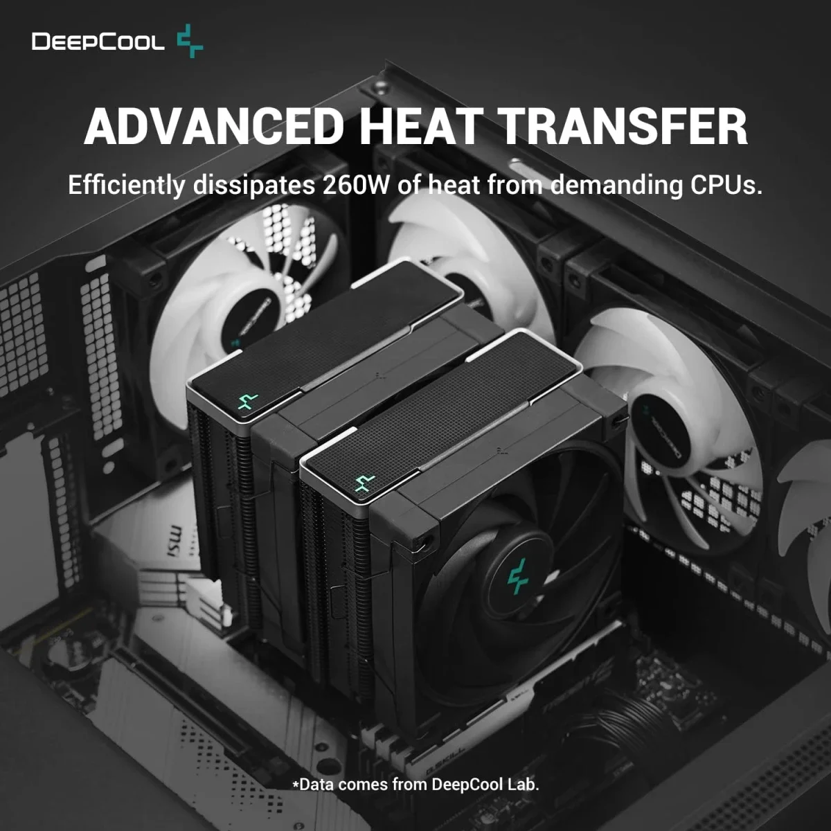 مبرد هوائي للمعالج DeepCool AK620 Zero Dark بقدرة 260W TDP وتصميم برج مزدوج مع 2x120mm Fans - Image 4