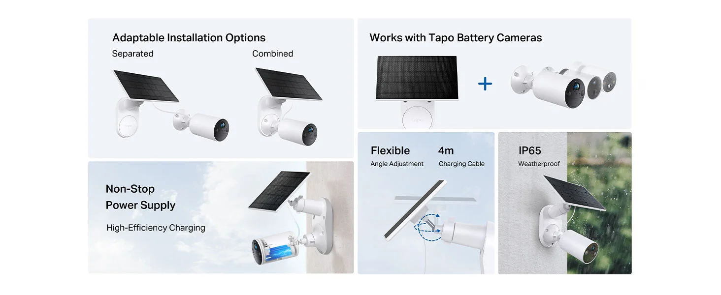 لوح شمسي TP-LINK Tapo A201 لكاميرات Tapo المزودة ببطارية مع كابل 4 متر، 2.5 واط، IP65 - Image 10
