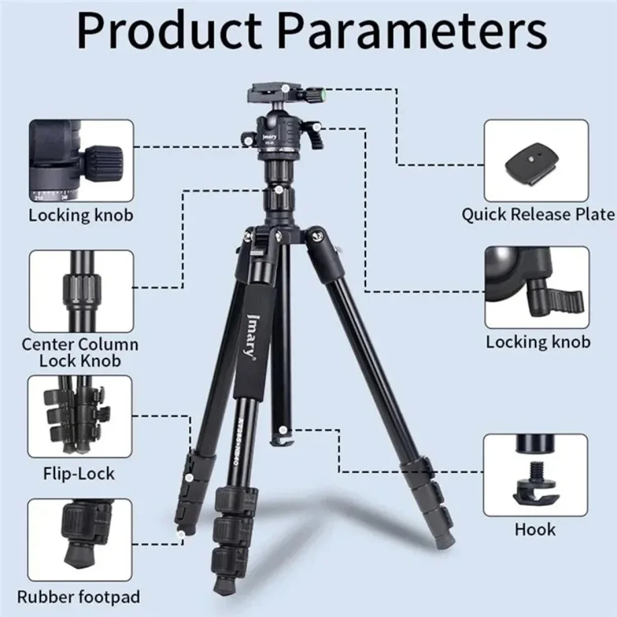 Jmary KT285+NB40 2-in-1 Tripod & Monopod Camera and Phone Stand 1.75m Black - Thumbnail 7