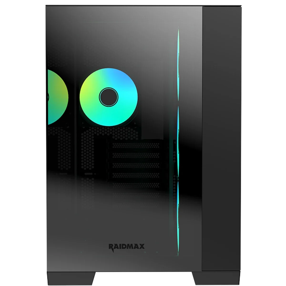 Raidmax Infinita Series i610CBF Chrome Dual Chamber ATX Mid-Tower Case with 4x 120mm ARGB Fans, USB-C, Tempered Glass - Black - Image 3
