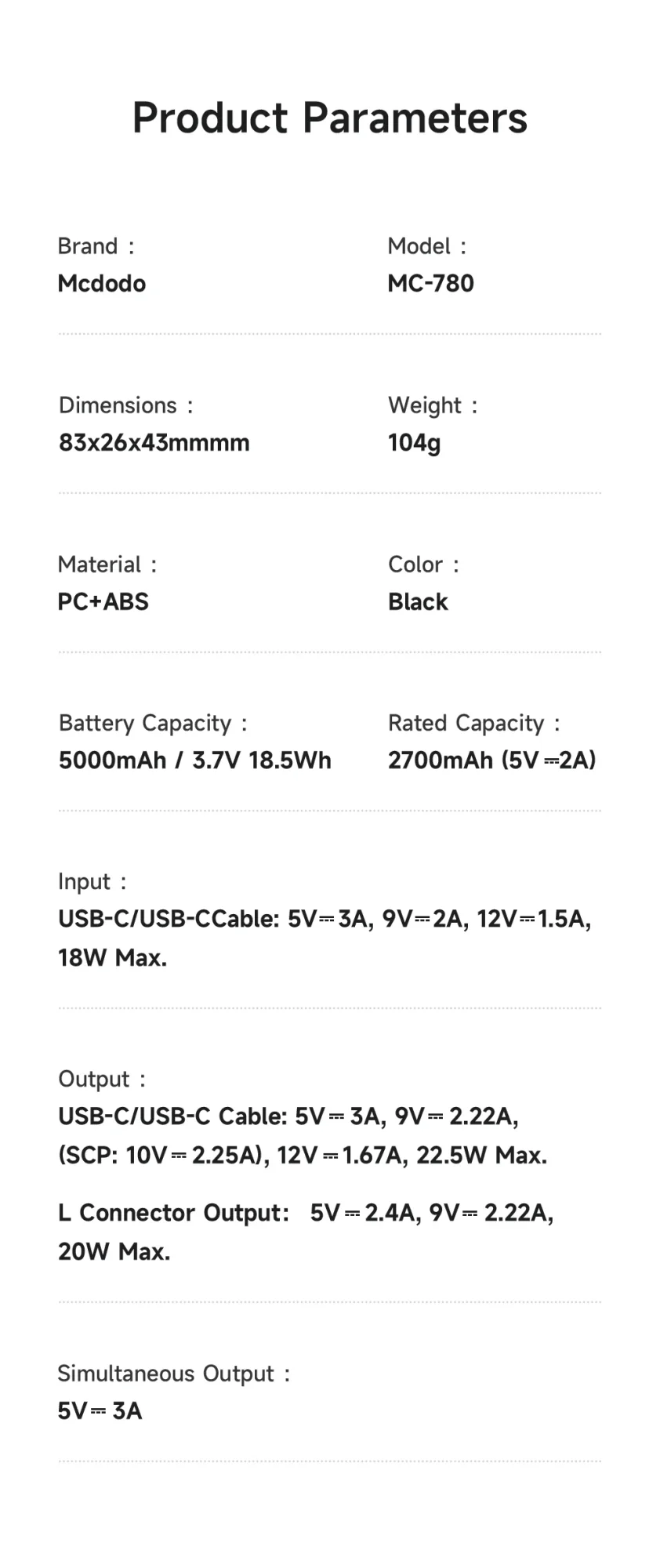 باور بانك Mcdodo MC-7800 MDD Free Kit بسعة 5000mAh وشحن 20W مع قابس iPhone وشاشة رقمية - أسود - Thumbnail 25