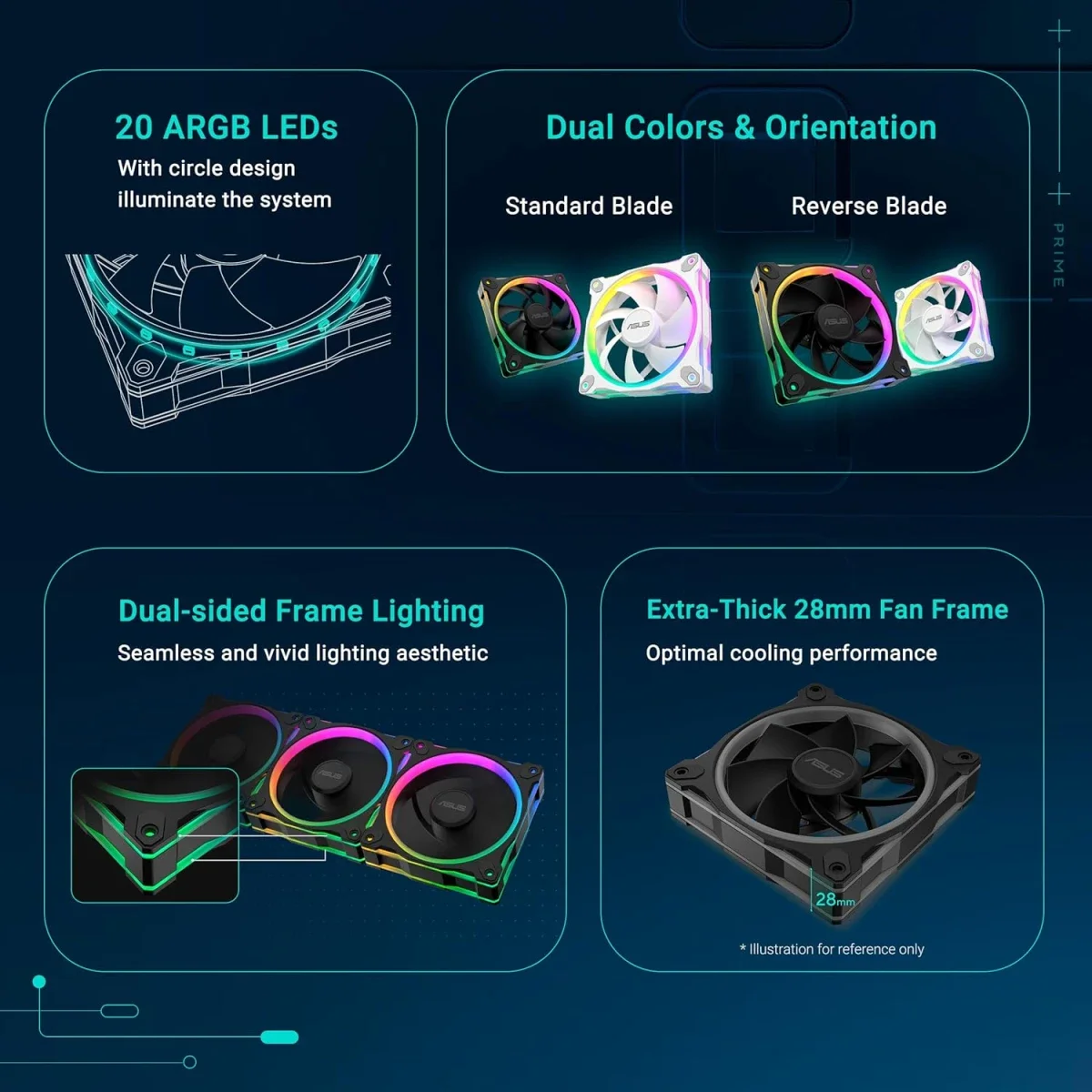 مروحة كيس Asus Prime MR120 ARGB مقاس 120mm باللون الأبيض - Thumbnail 6