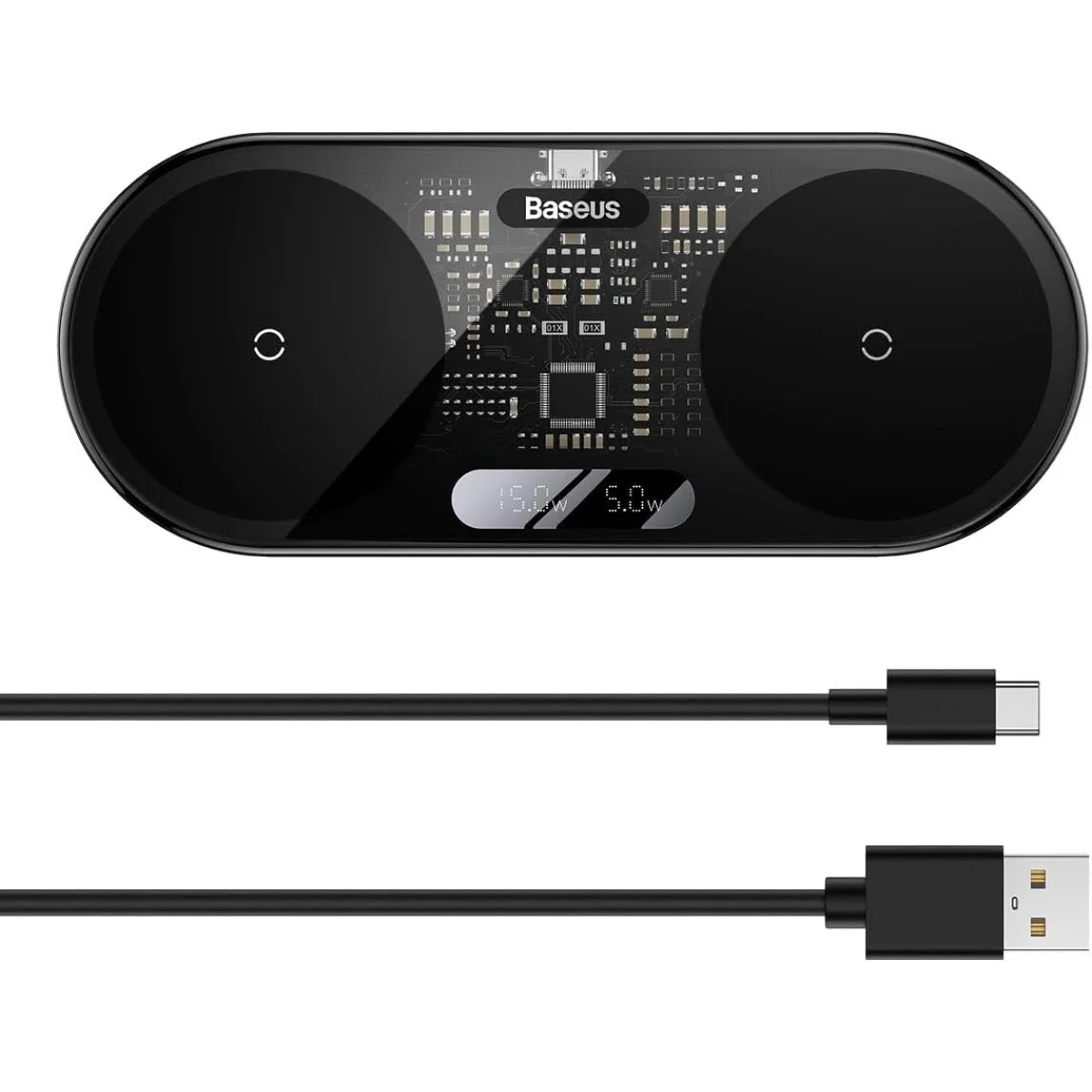Baseus Digital LED Display 2-in-1 20W Wireless Charger Black with USB-C Cable - Thumbnail 4