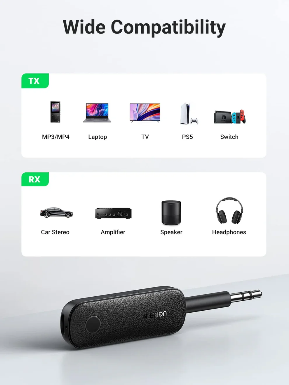 Ugreen 80893 Bluetooth Transmitter and Receiver with 3.5mm AUX Audio Jack Adapter - Image 4