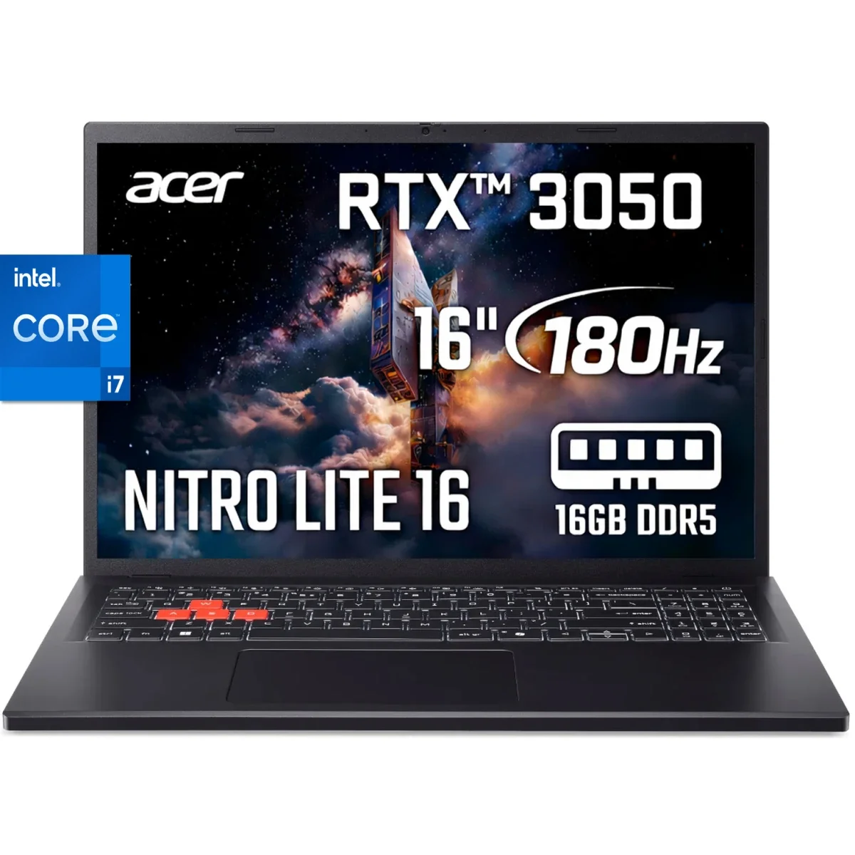 Acer Nitro Lite 16 NL16-71G-76UF Gaming Laptop 16.0-inch FHD 180Hz Core i7-13620H RTX 3050 16GB RAM 512GB SSD Black