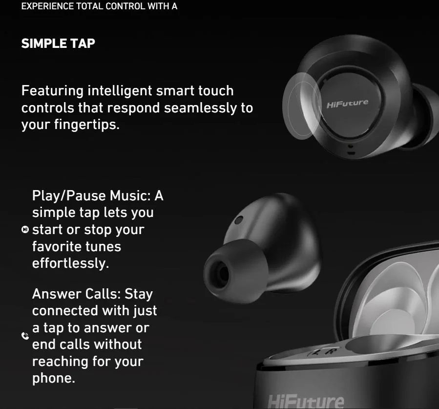 سماعات أذن لاسلكية HiFuture OlymBuds3 بوقت تشغيل 25 ساعة وBluetooth 5.3 وIPX5، أسود - Image 11