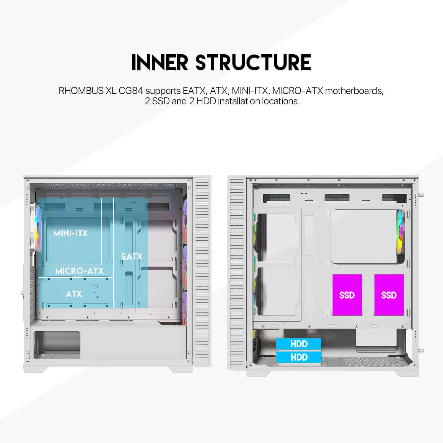 Fantech RHOMBUS XL CG84 Mid-Tower PC Case White - Thumbnail 6