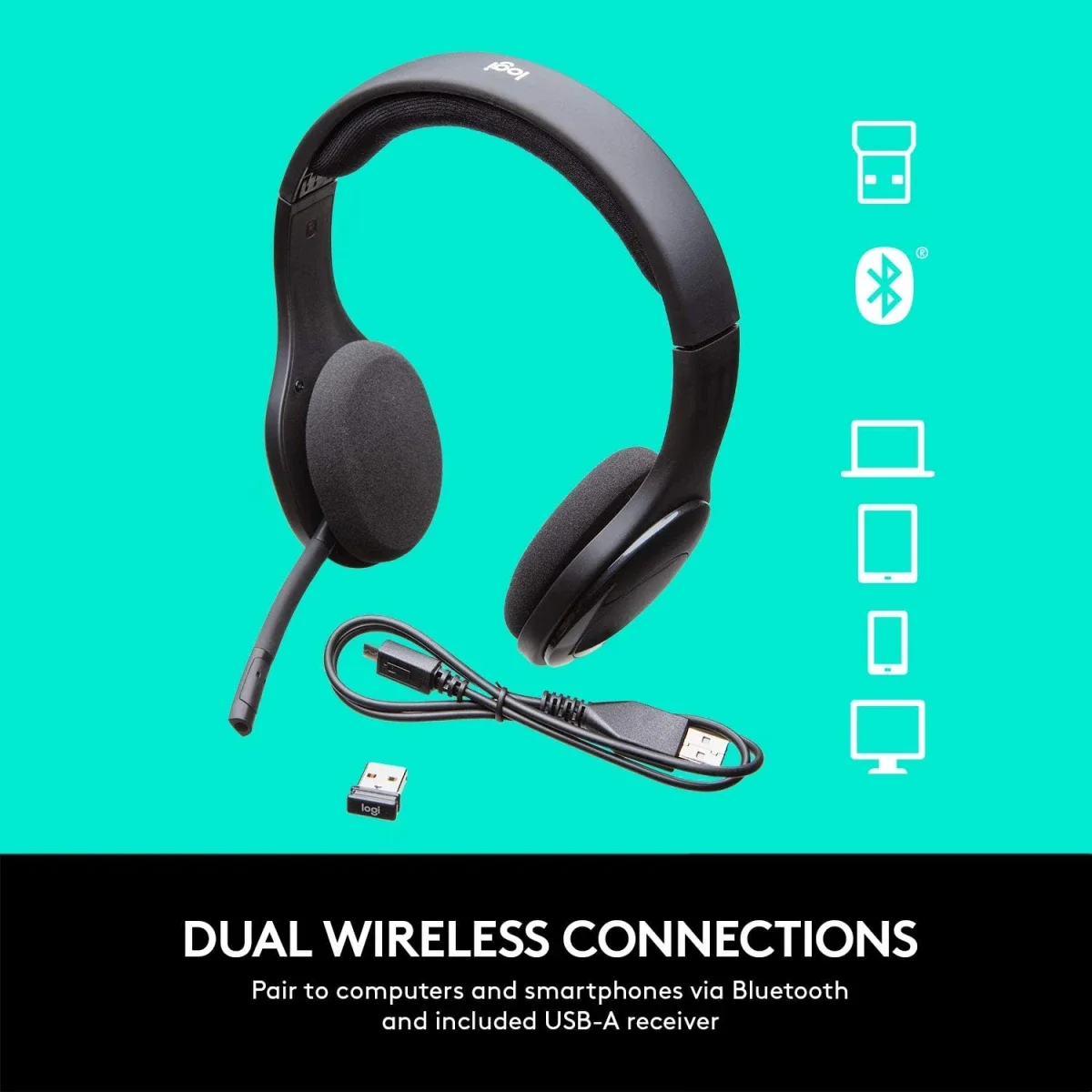 سماعة رأس لاسلكية Logitech H800 بتقنية Bluetooth مع ميكروفون عازل للضوضاء، أسود - Thumbnail 8