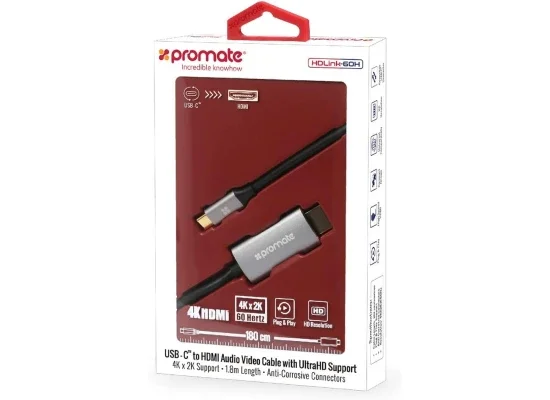 كابل Promate HDLink-60H من USB-C إلى HDMI بدقة 4K 60Hz بطول 1.8 متر، رمادي - Image 8