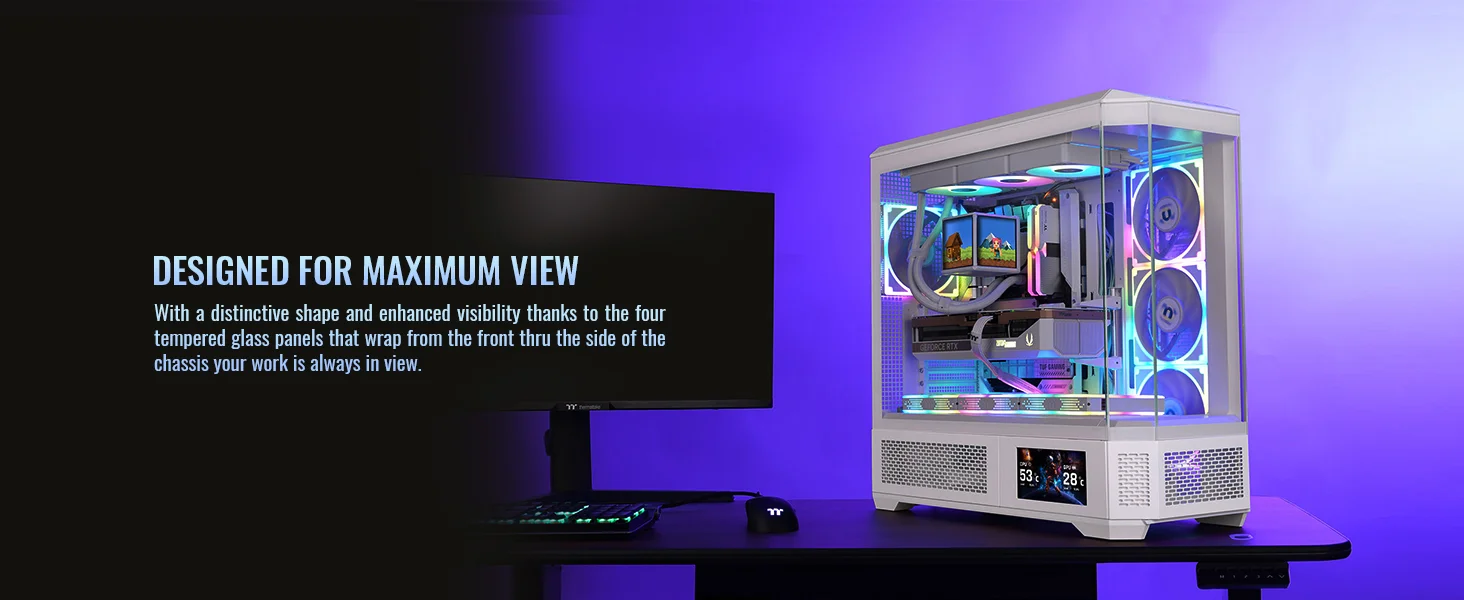 Thermaltake View 600 TG Full Tower PC Case with 420mm Radiator Support and 6.0" LCD Panel Kit Snow White - Thumbnail 10