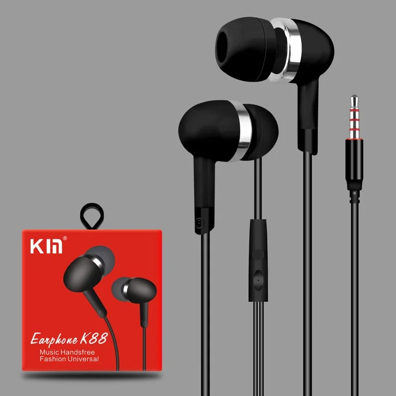 سماعات أذن KM K88 داخل الأذن 3.5mm مع مايك وسماعات 10mm وسلك 130cm