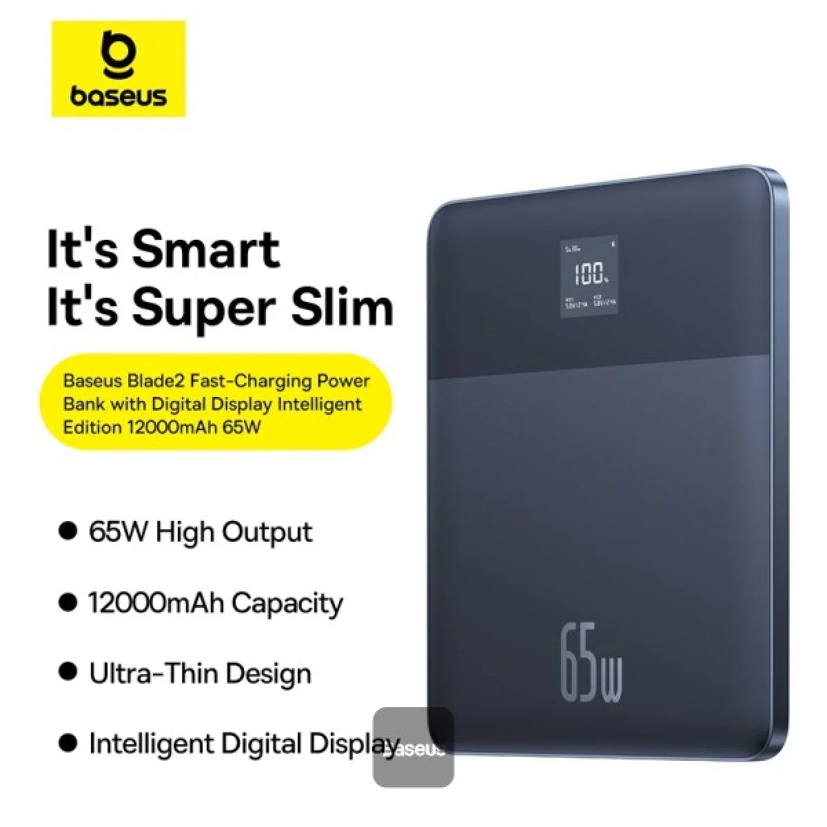 Baseus Blade2 12000mAh 65W Ultra-Thin Power Bank with Digital Display - Blue - Thumbnail 4