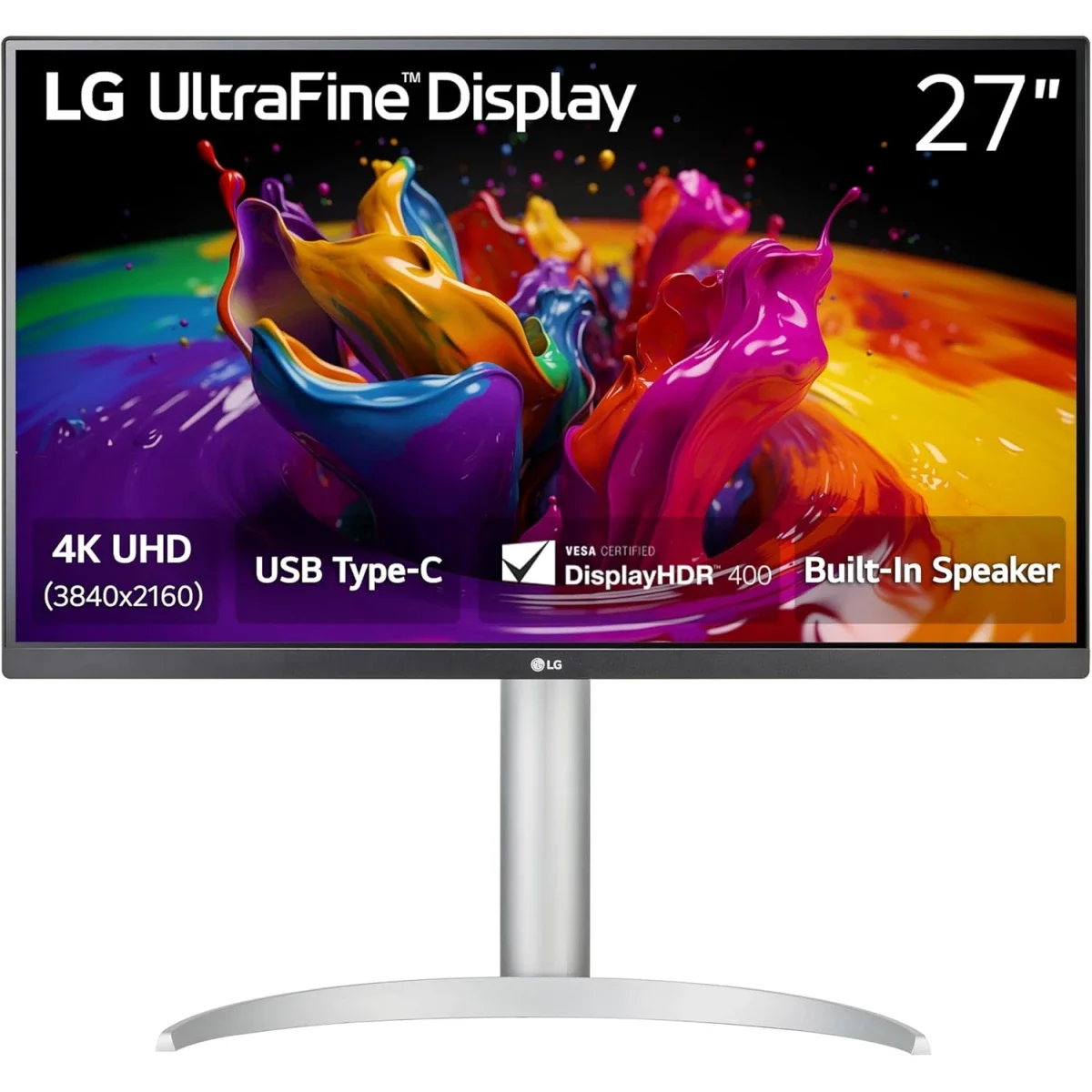 شاشة LG 27UP850K-W ألترا فاين IPS مقاس 27 إنش بدقة 4K UHD مع HDR 400 وUSB Type-C