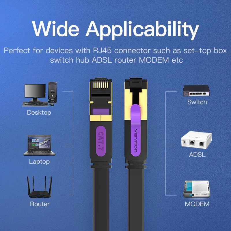 Vention ICABJ Flat Cat7 Ethernet Patch Cable 5m - Black - Thumbnail 4