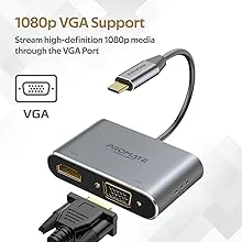 Promate MediaHub-C2 USB-C to HDMI & VGA Adapter 4K Aluminium Dual Display - Image 11