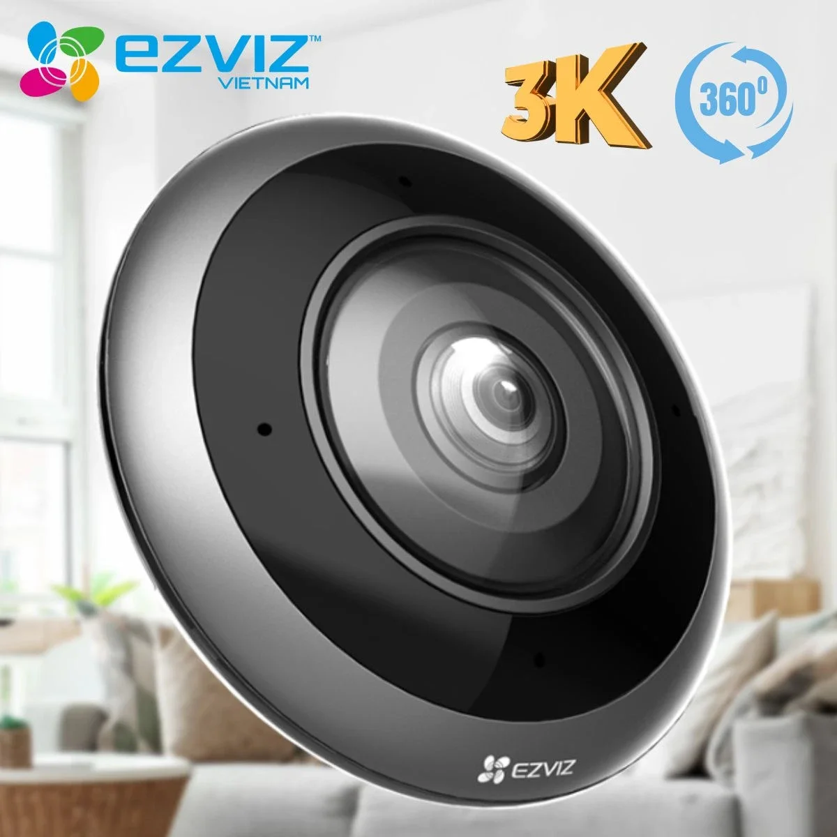 كاميرا عين سمكه ذكيه Ezviz E4p 3K+ بدقه 6MP مع عرض بانورامي 360° وواي فاي ثنائي نطاق ومحادثه ثنائيه اتجاه