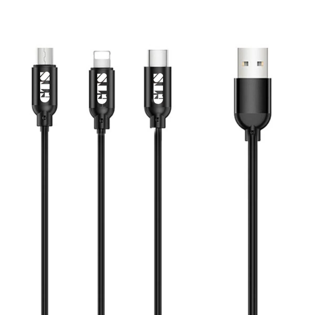 GTS 1m 3-in-1 USB-A Cable to USB-C, Lightning & Micro USB
