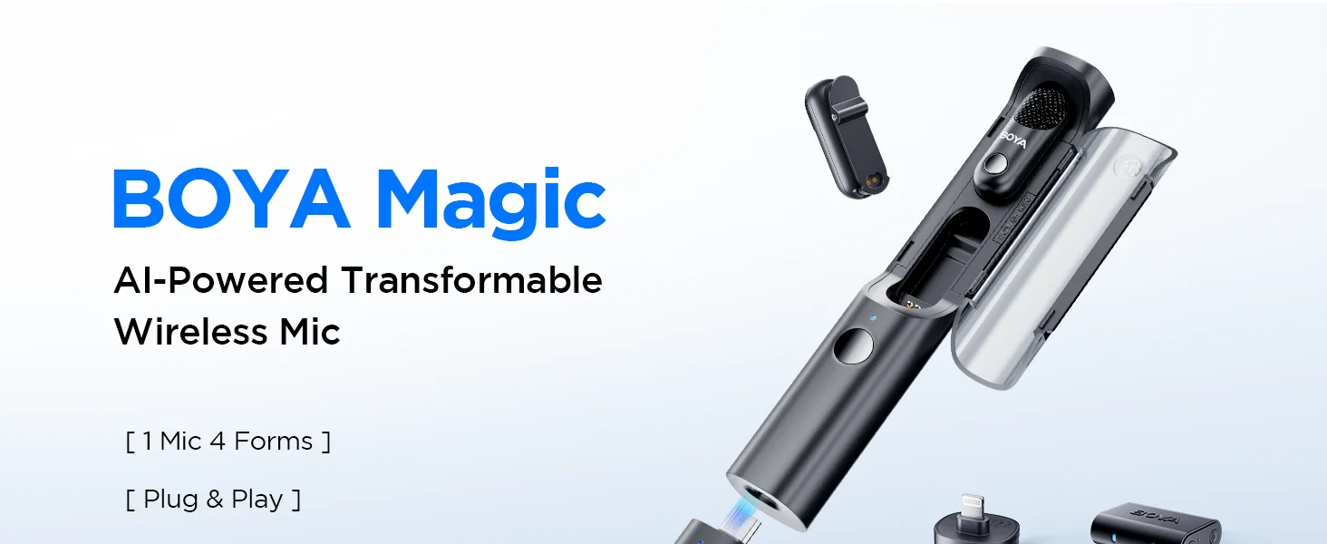 ميكروفون لافالير لاسلكي Boya Magic-02 ‏4 في 1، بطارية 30 ساعة، مدى 328 قدم - Thumbnail 9