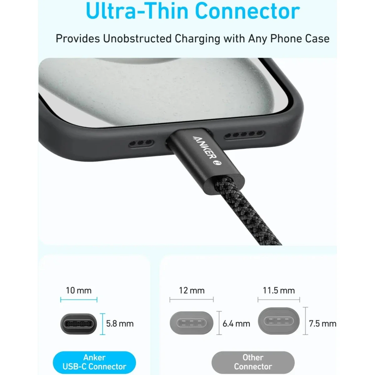 كابل Anker Zolo USB-C إلى USB-C للشحن 240 واط مضفر 1 متر أسود - Thumbnail 4