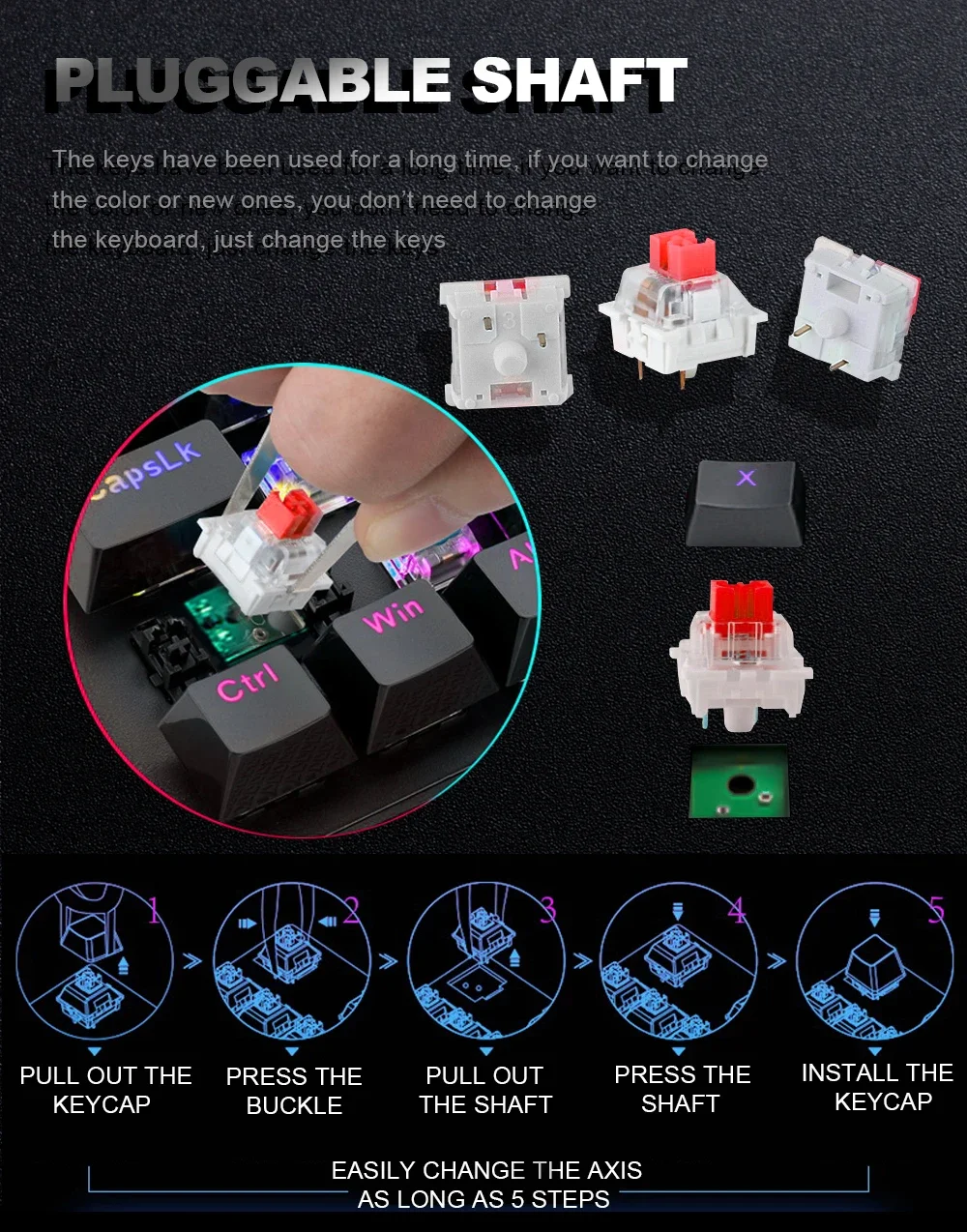 Redragon K617 Fizz RGB 60% Mechanical Gaming Keyboard, 61 Keys, Red Switches, Black - Thumbnail 10