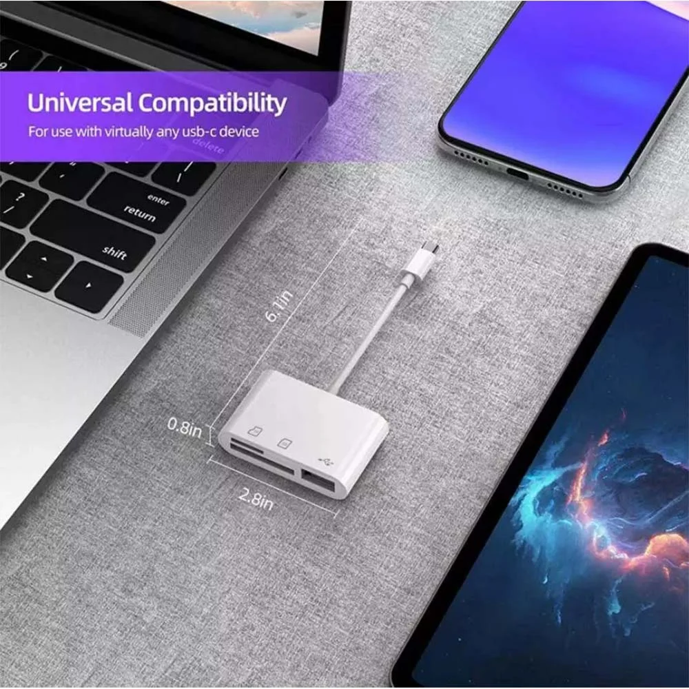 محول USB-C بطول 30 سم 3 في 1 مع منفذ USB وقارئ MicroSD وSD - Image 5