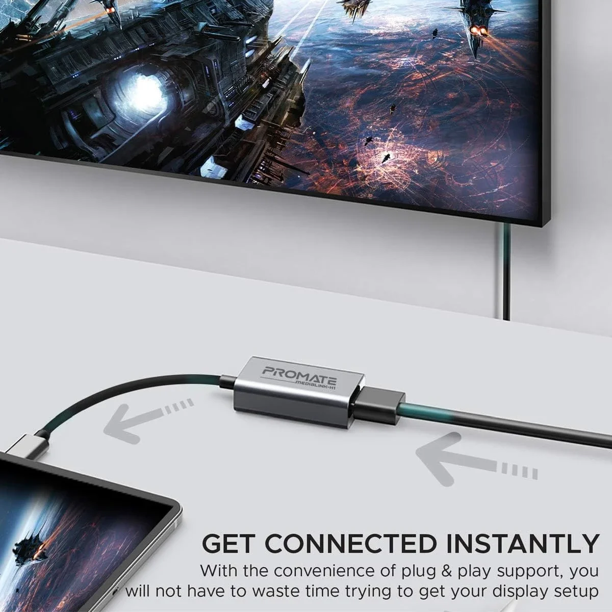 Promate MediaLink-H1 USB-C to HDMI Adapter 4K 30Hz with Audio Output - Grey - Image 6
