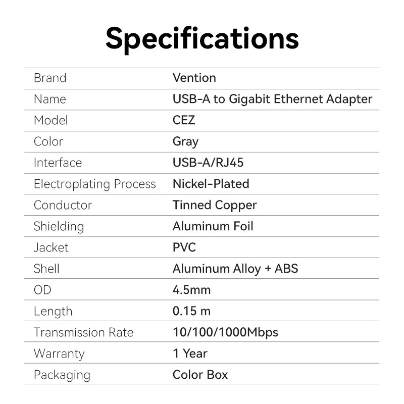 محول شبكة Vention CEZHB من USB-A إلى إيثرنت جيجابت - Image 4