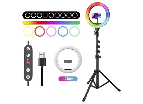 مصباح حلقي LED Proove Halo12 RGB مقاس 12 إنش مع حامل ثلاثي - أبيض - Thumbnail 7