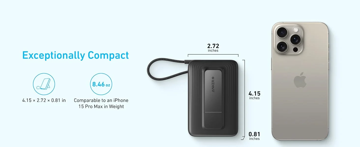 Anker Zolo 10000mAh Magnetic Power Bank with 30W Fast Charging, Built-In USB-C Cable & Stand - Blue - Thumbnail 10