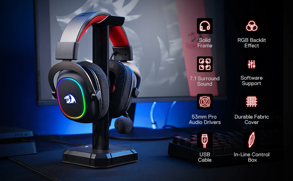 Redragon H510 Zeus-X RGB Gaming Headset with 7.1 Surround Sound and 53mm Drivers - Black - Thumbnail 11