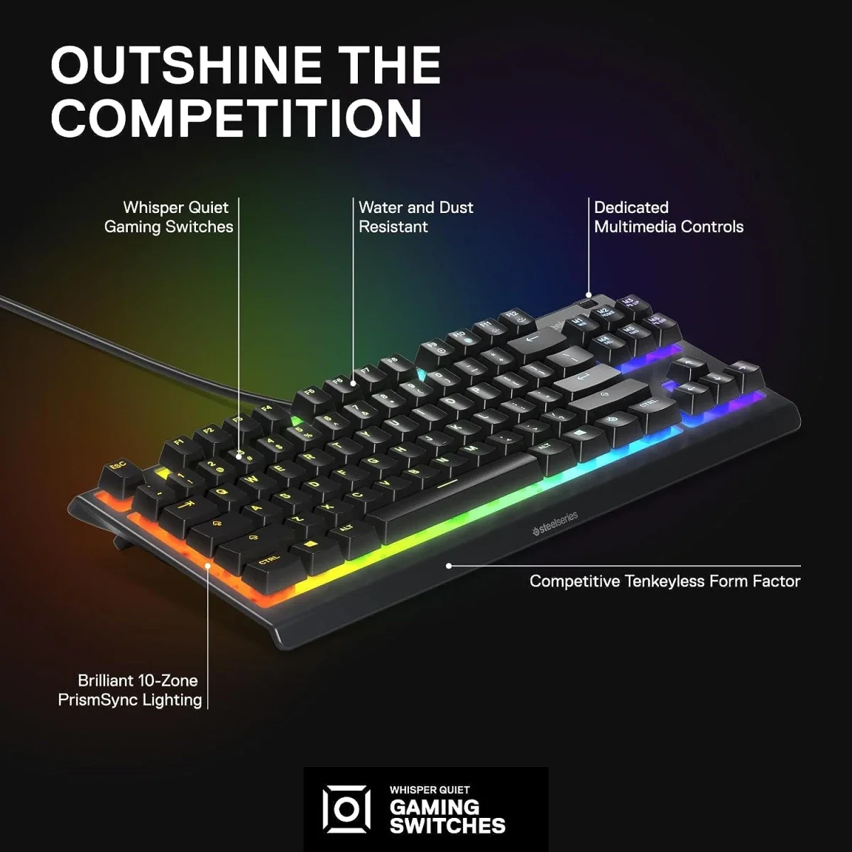 كيبورد ألعاب SteelSeries Apex 3 TKL بدون لوحة أرقام - Thumbnail 3