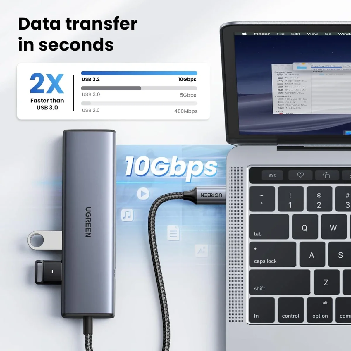 Ugreen 6-in-1 USB-C Hub to Ethernet Adapter with 10Gbps USB 3.2 and Gigabit RJ45 - Image 4