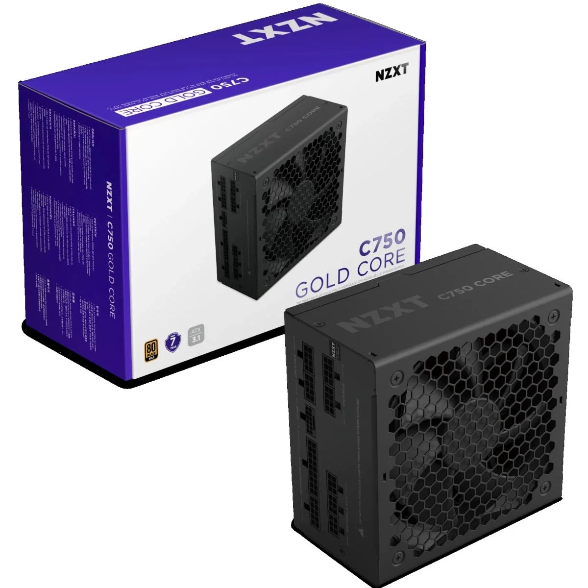 مزود طاقة NZXT C750 Gold Core بقدرة 750 واط 80 PLUS Gold معياري بالكامل ATX 3.1 أسود