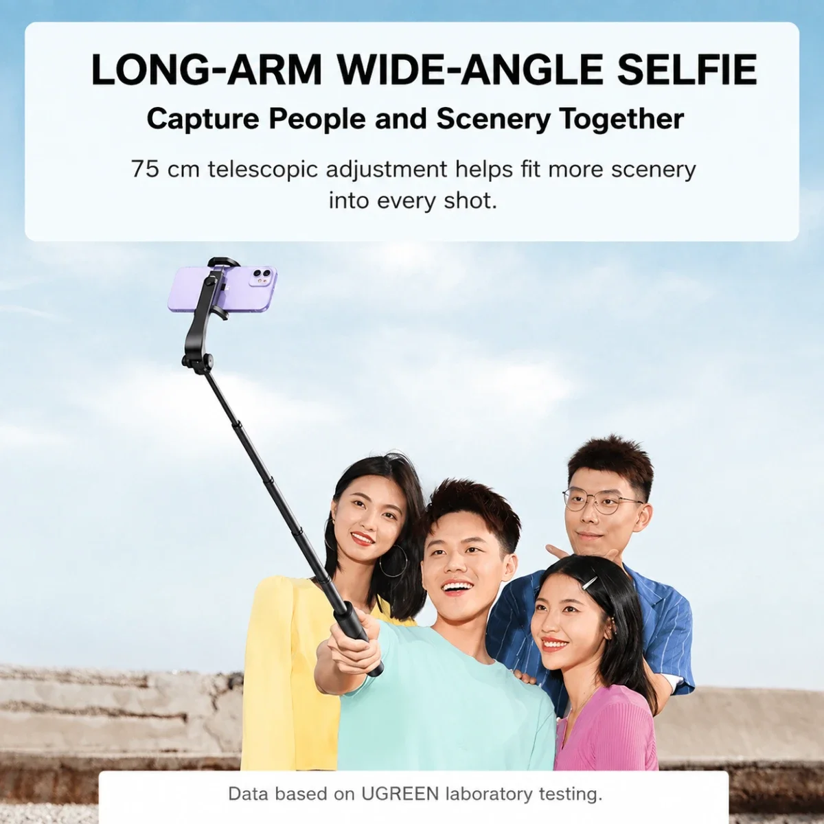 Ugreen LP508 Bluetooth Selfie Stick with Integrated Tripod 75 cm Black (50758) - Image 2