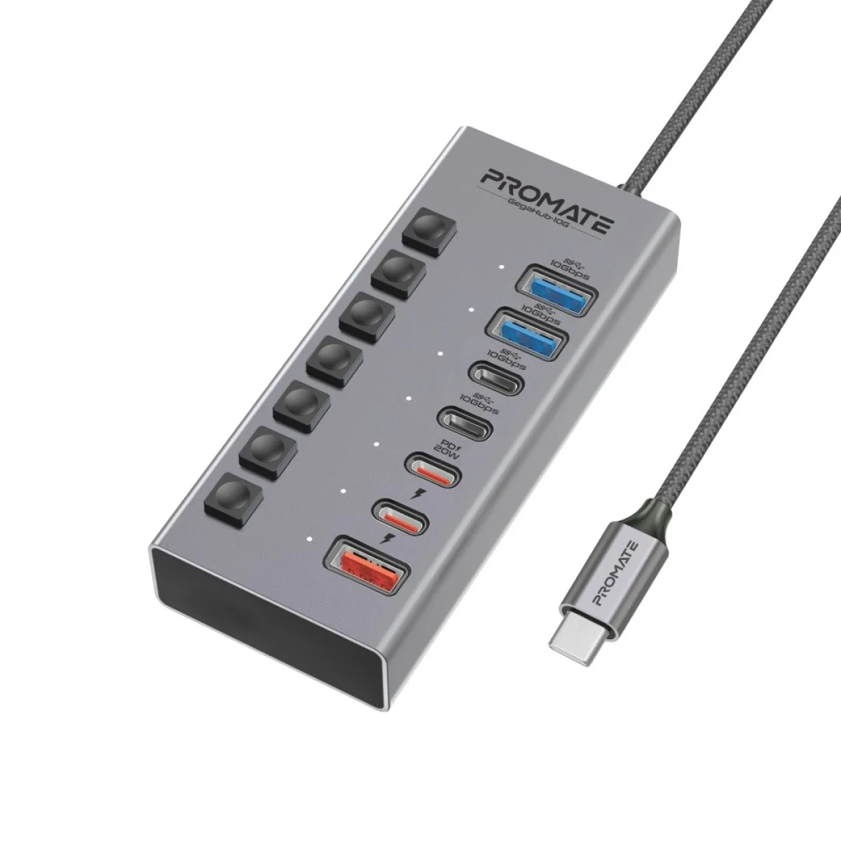 موزع منافذ USB-C متعدد 7 في 1 Promate GegaHub-10G بسرعة نقل 10Gbps و20W PD - Thumbnail 2