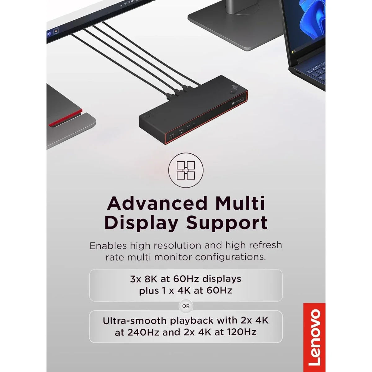 محطة إرساء Lenovo ThinkPad Thunderbolt 5 Smart Dock 7500 بسرعة 120Gbps وقدرة 180W أسود - Image 5