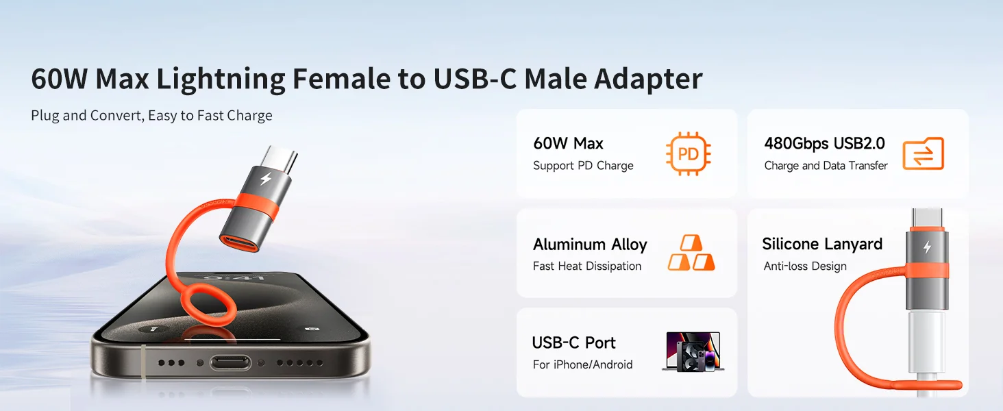 Mcdodo OT-5530 Lightning Female to USB-C Male Adapter 60W PD Fast Charging - Image 7