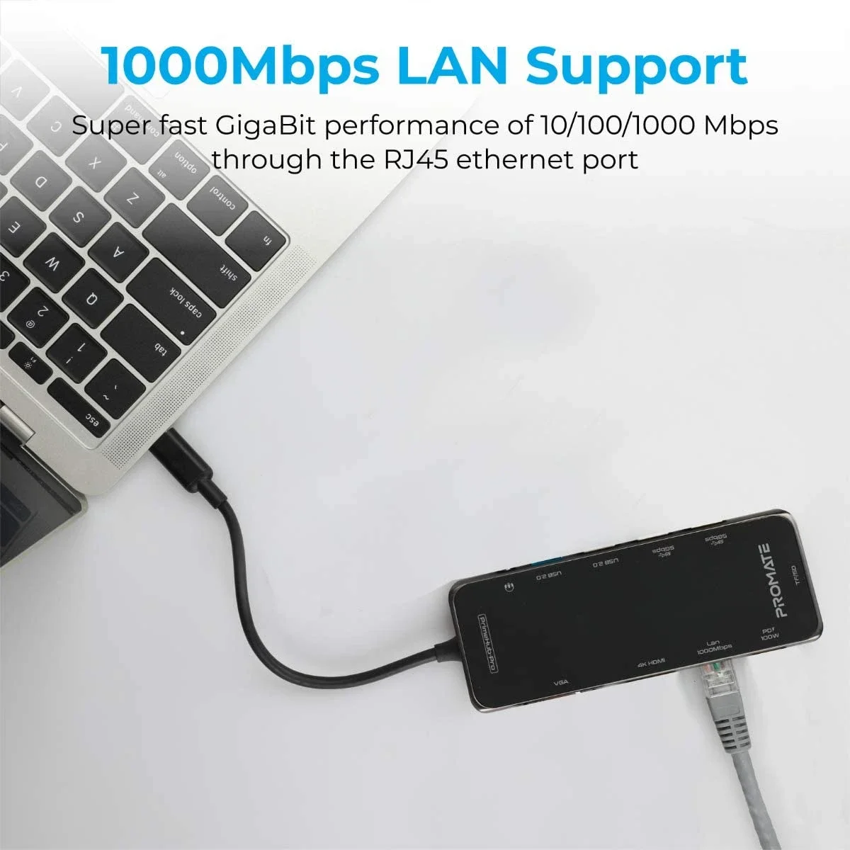 محول متعدد المنافذ USB-C من Promate PrimeHub-Pro 11 في 1 مع 100W PD و4K HDMI وVGA وRJ45 وAUX وSD/TF و4 USB - Thumbnail 7