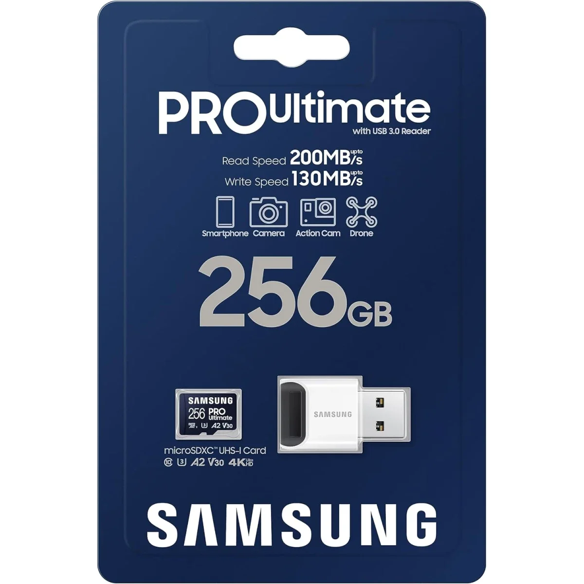 بطاقه ذاكره Samsung PRO Ultimate microSDXC مع قارئ 256 GB بسرعه تصل الي 200 MB/s