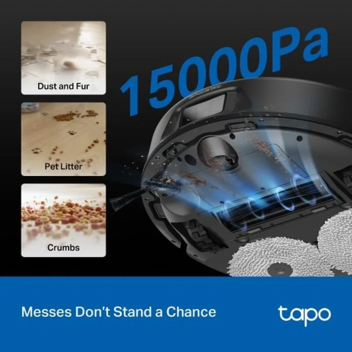 مكنسة روبوت TP-LINK Tapo RV50 Pro Omni مع ممسحة وقوة شفط 15000 باسكال - Image 5