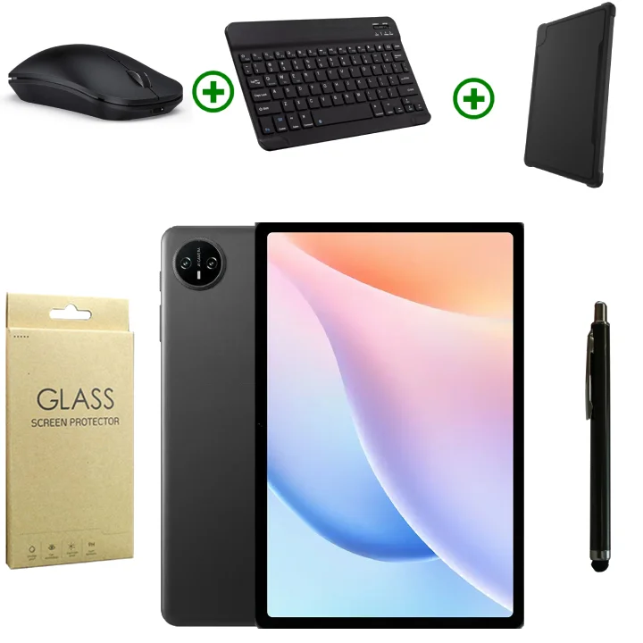 تابلت DOOGEE Tab A9 Pro VIP Edition بمعالج رباعي النواة، رام 4GB، تخزين 128GB، شاشة HD قياس 10.1 إنش، أسود مع كيبورد وماوس وقلم وواقي شاشة وكفر مجاناً