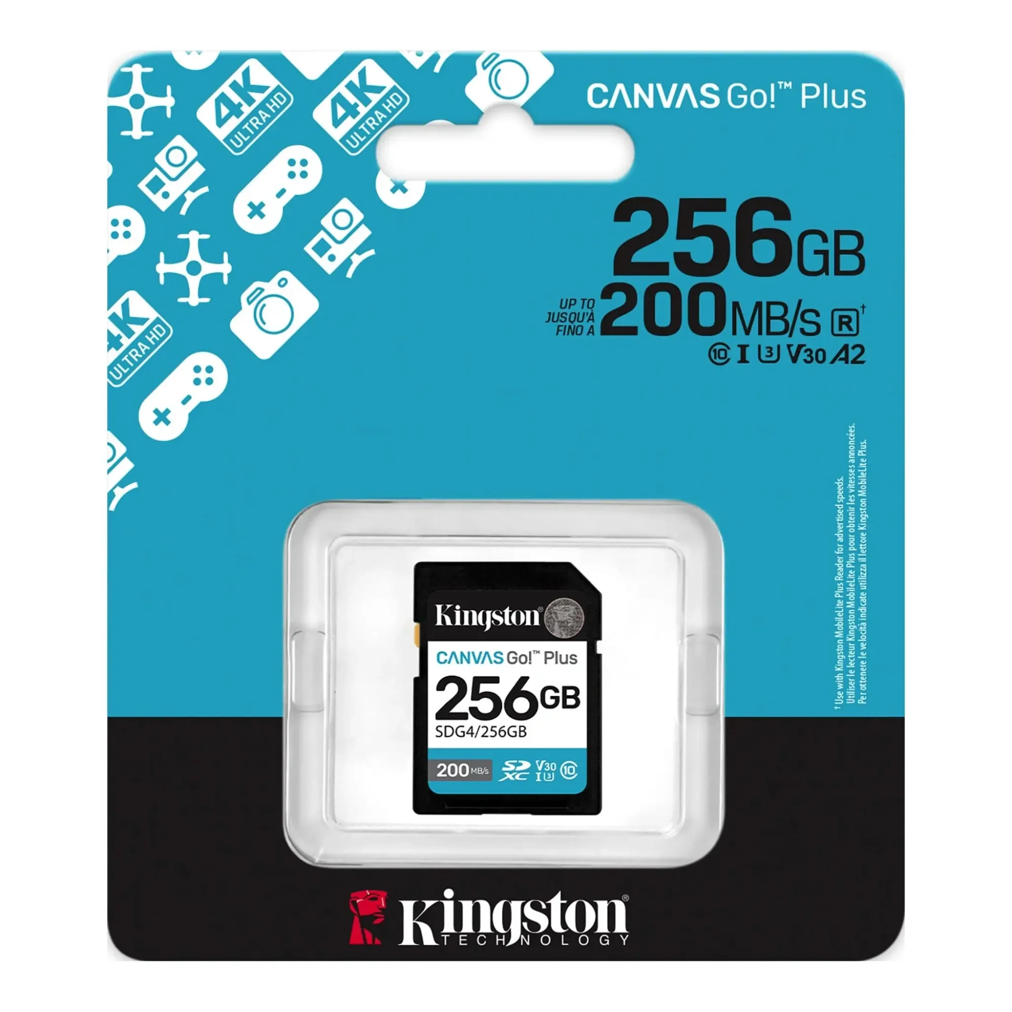 كرت ذاكرة SD Kingston Canvas Go! Plus 256GB SDG4 بسرعة تصل إلى 200MB/s - Thumbnail 3
