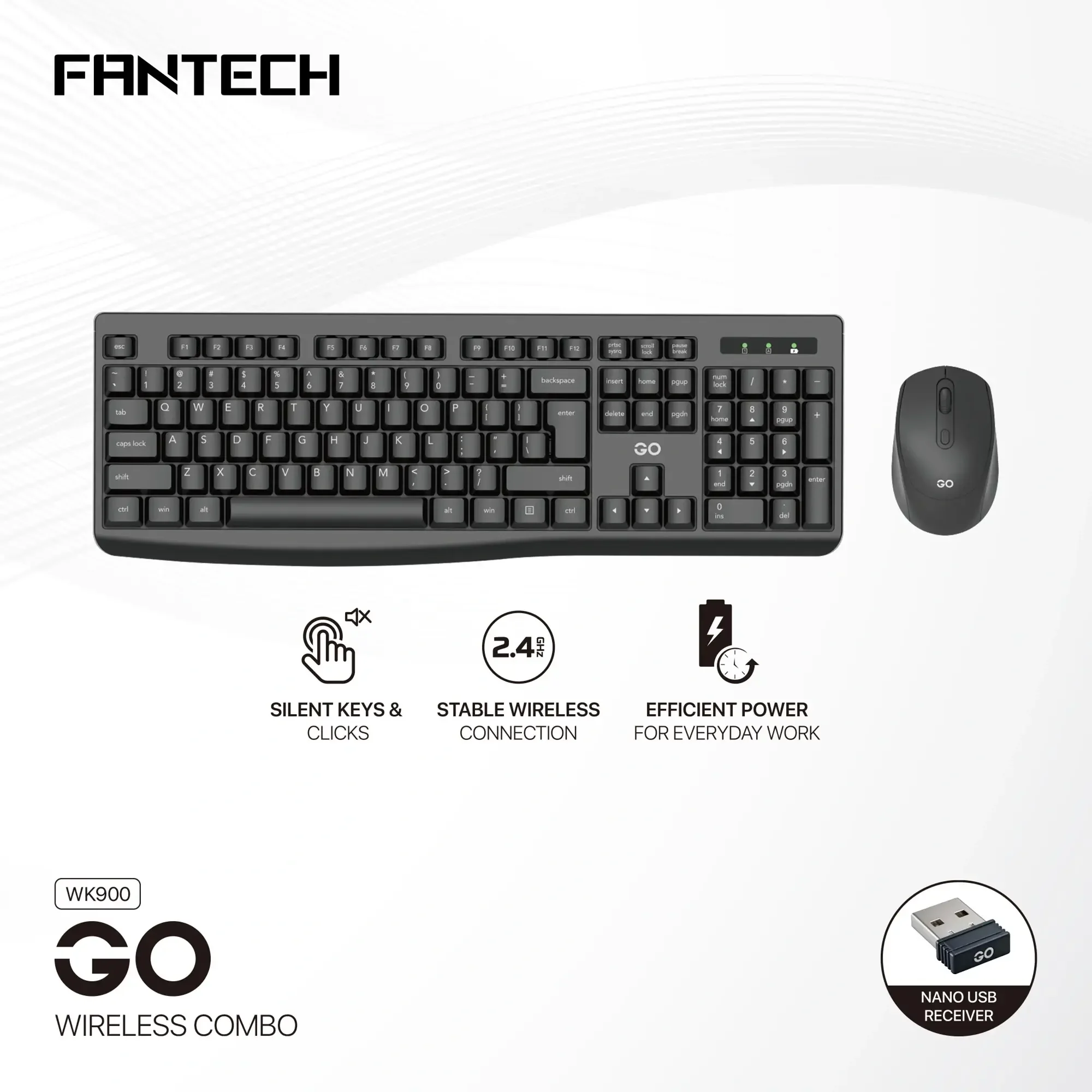Fantech WK900 GO Wireless Office Keyboard & Mouse Combo with Arabic Keys - Image 2
