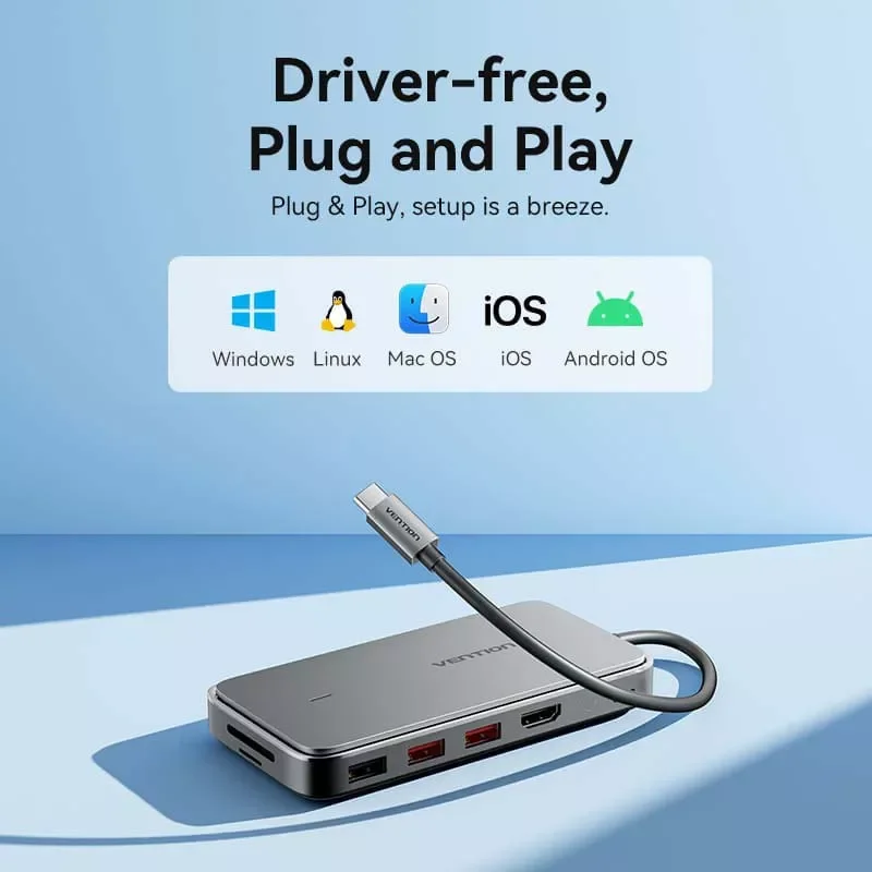 محطة توصيل Vention TPYBB USB-C 8 في 1 مع حاضنة M.2 SSD - Image 2
