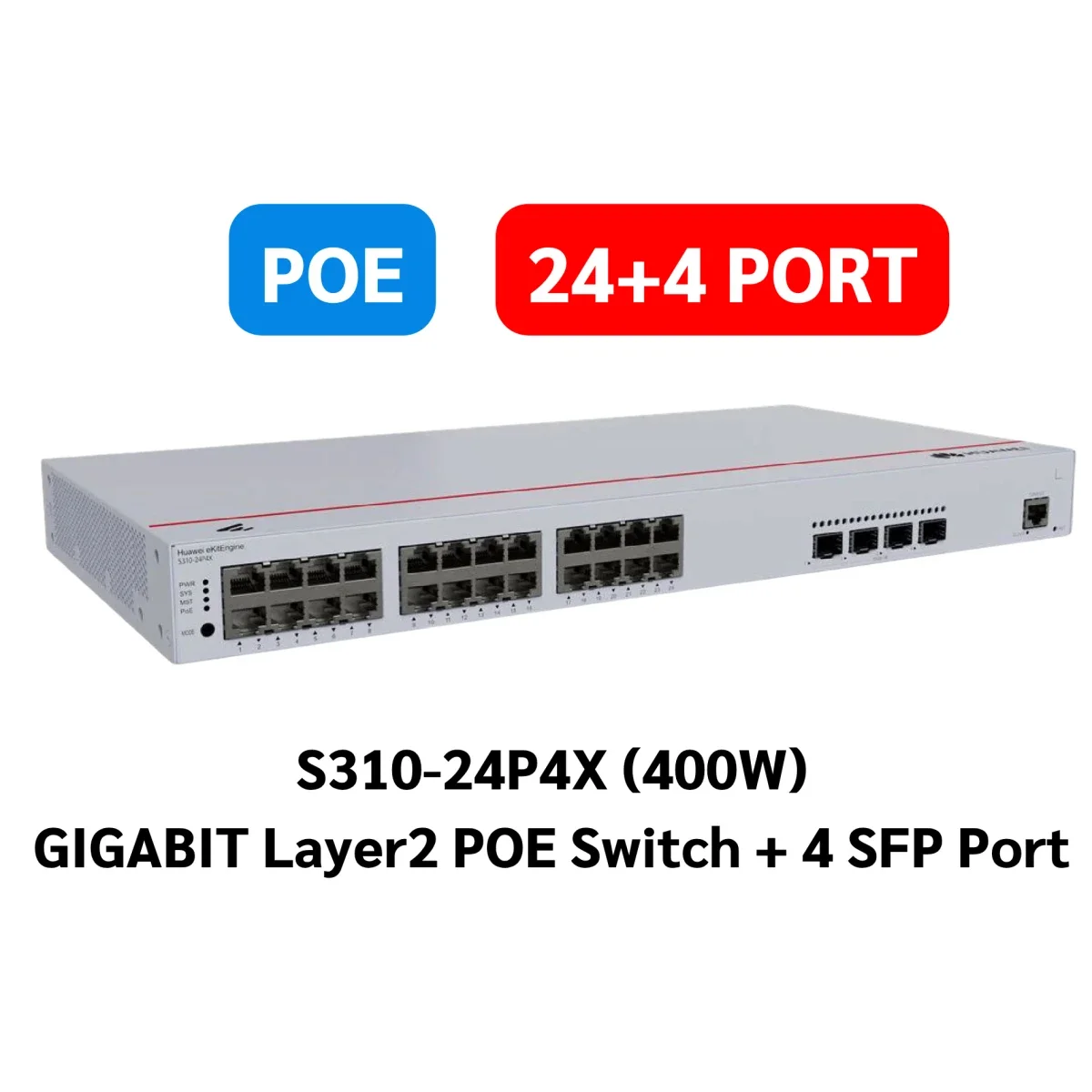 HUAWEI eKit S310-24P4X L2+ Managed 24-Port Gigabit PoE+ Switch with 4 x 10GE SFP+