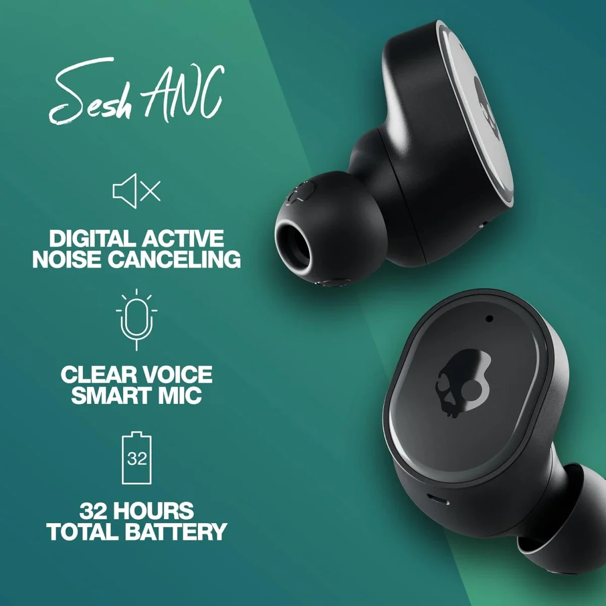 Skullcandy SESH ANC True Wireless Earbuds with Bluetooth, Noise Cancelling and 46 Hours Battery - True Black - Thumbnail 6