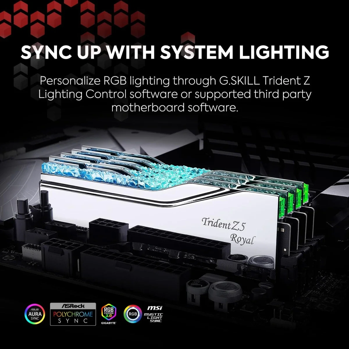 ذاكرة مكتبية G.SKILL Trident Z5 Royal RGB سعة 32GB (2x16GB) DDR5 6400 - فضي - Image 6